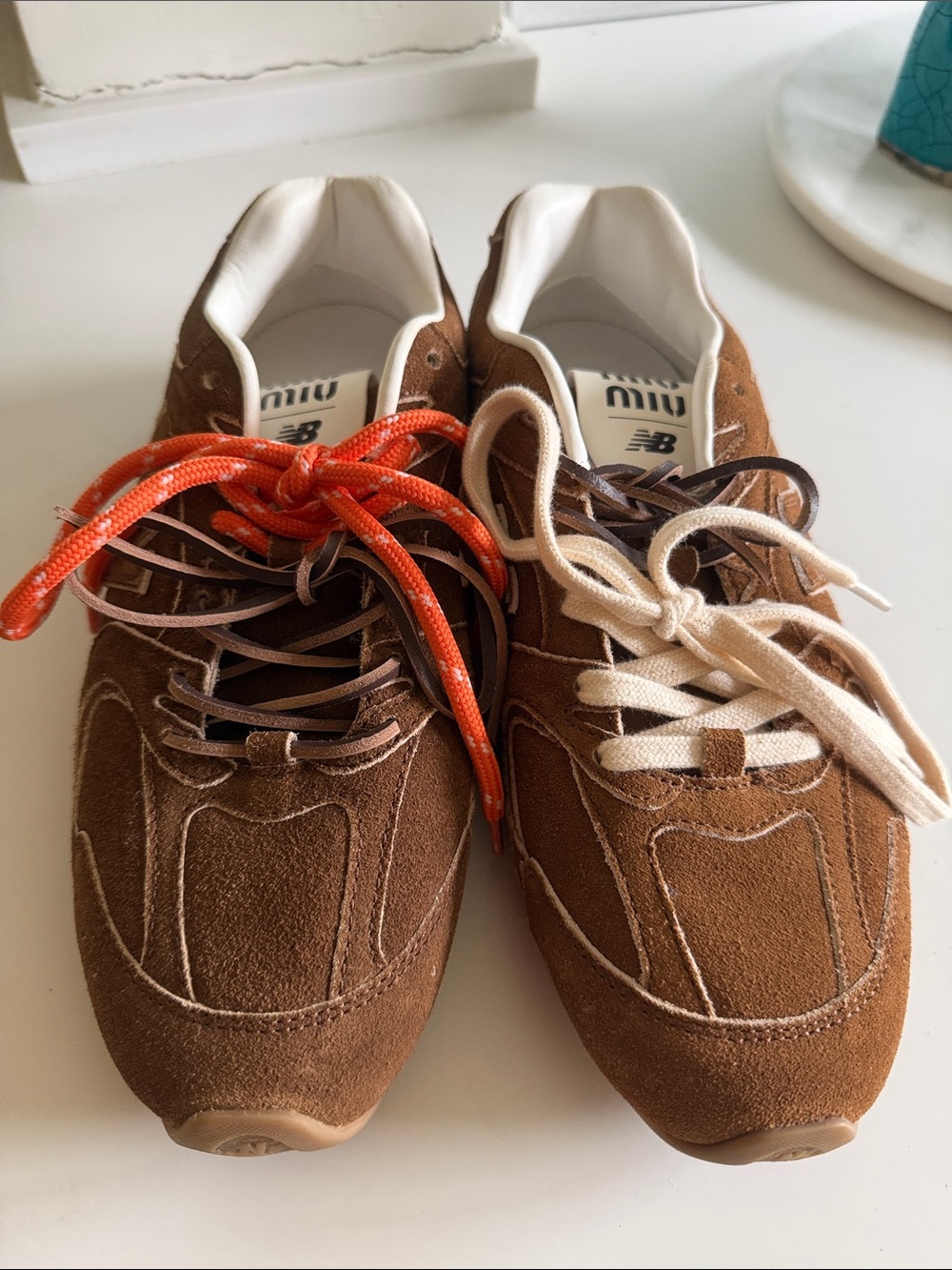 Miu Miu Brown Suede Sneakers with Two-Tone Laces
